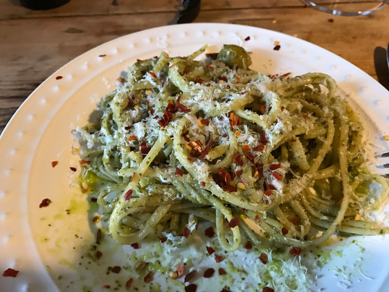 Spaghetti with Mint-Basil-Anchovy Pesto